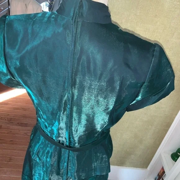 Vintage Laura Salkin Emerald Green Short Sleeve Maxi Formal Dress Size 11/12 - Picture 13 of 14